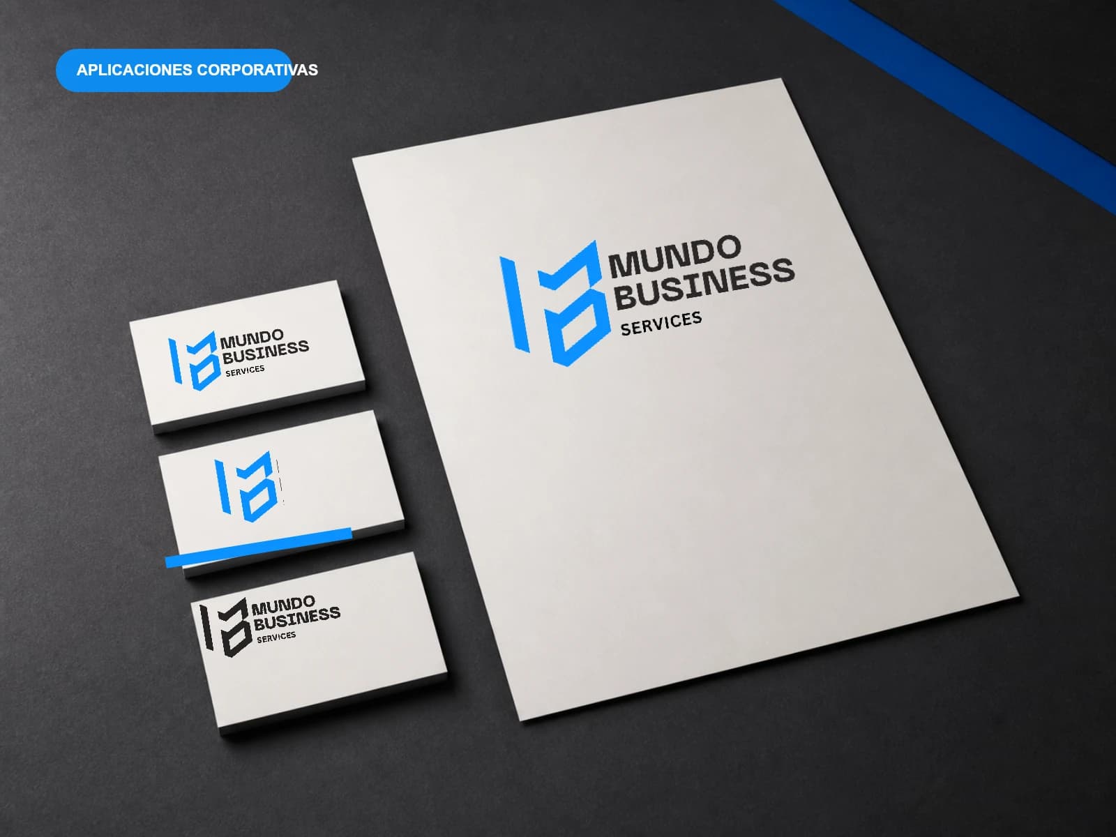 Mockup editorial de papelería y tarjetas corporativas sin datos personales