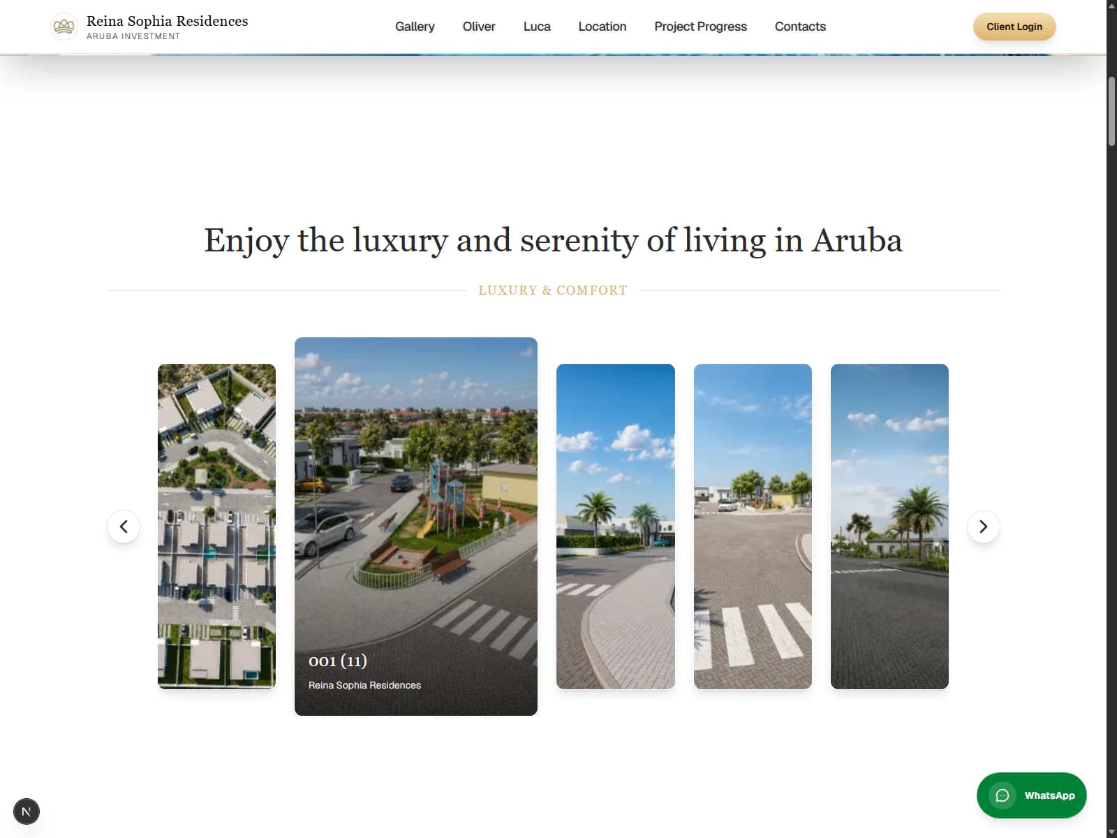 Galería interactiva de renders del proyecto residencial en Aruba