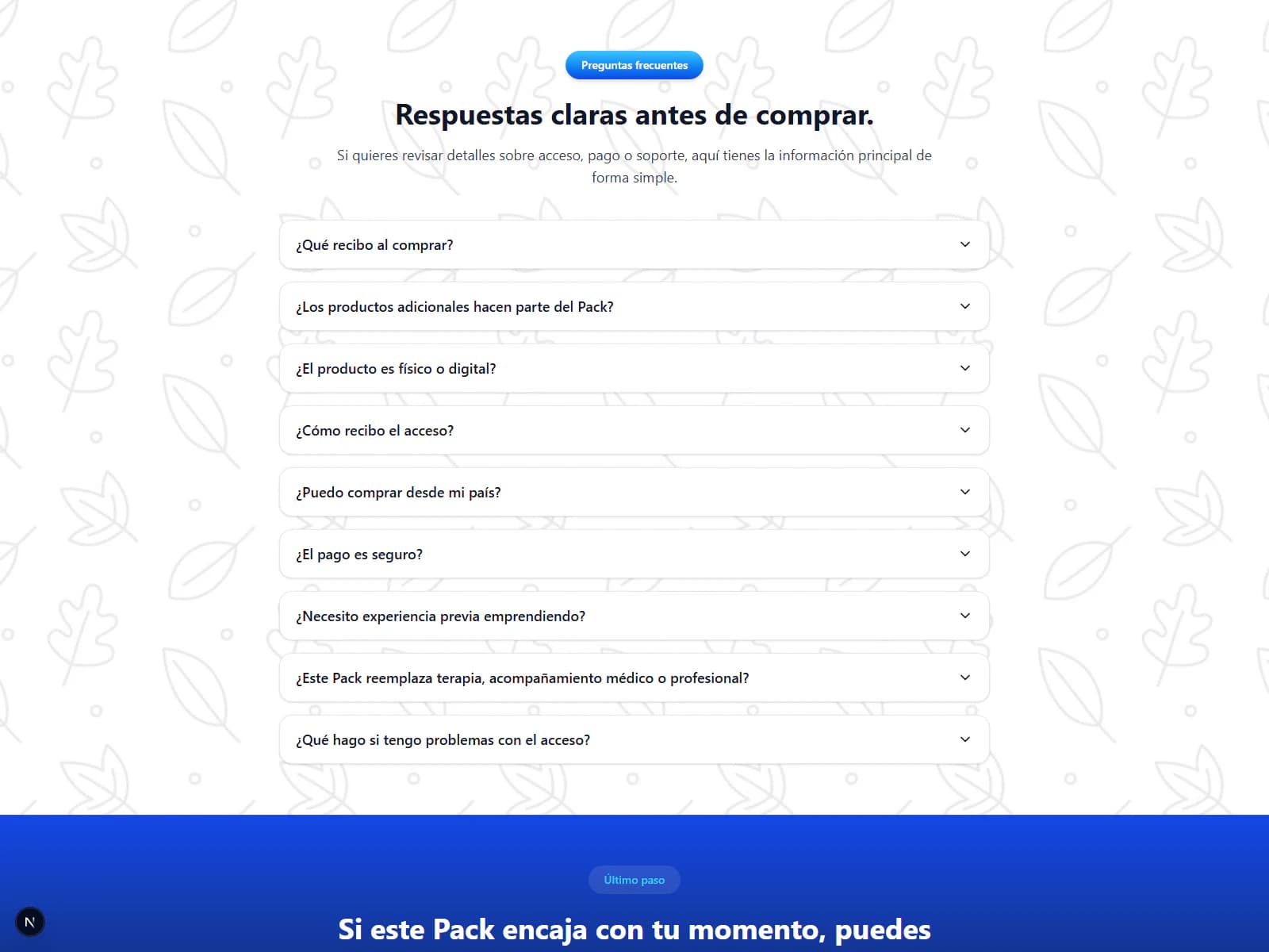 Preguntas frecuentes de la landing page