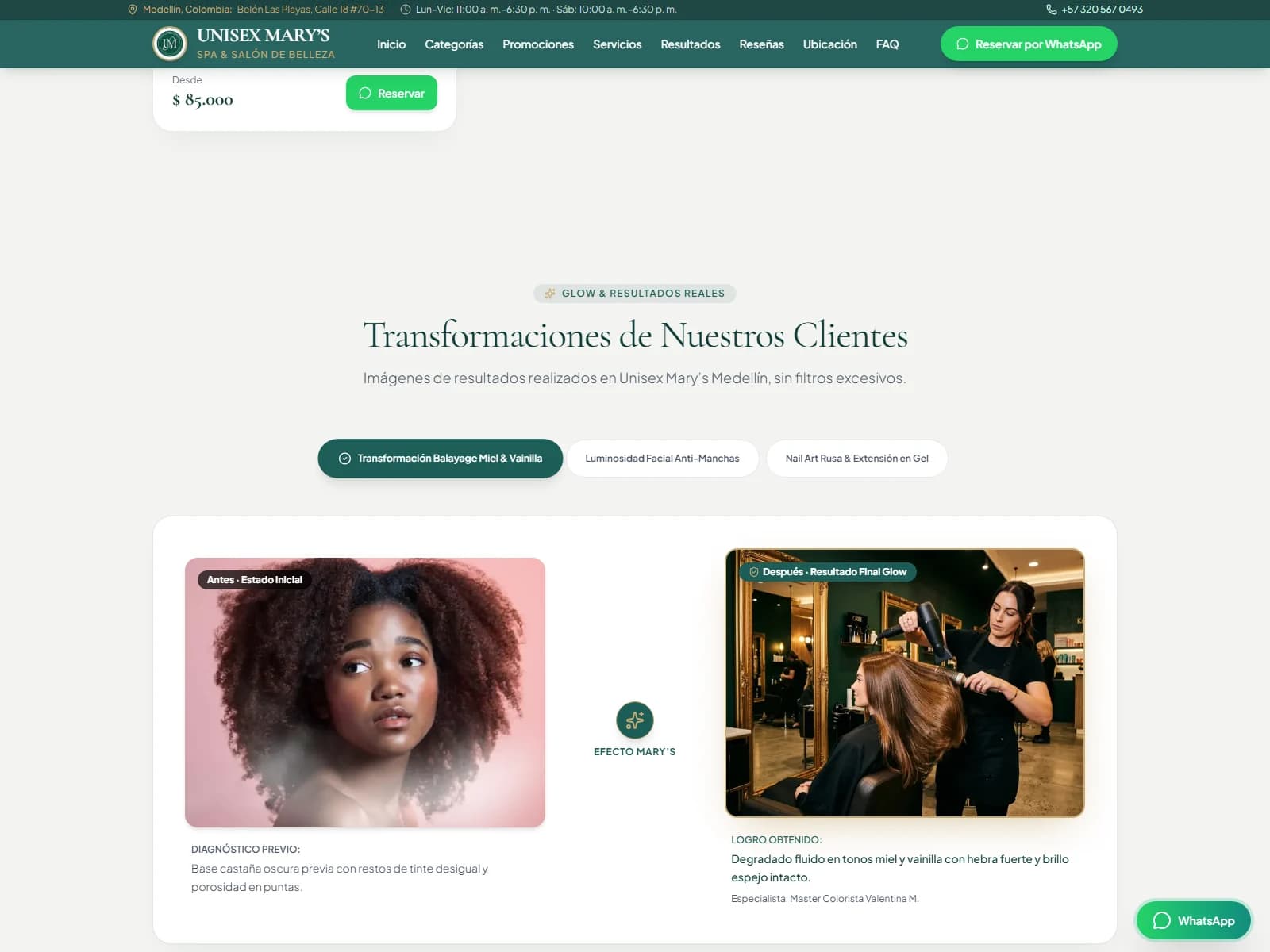 Galería interactiva de transformaciones de Unisex Mary’s