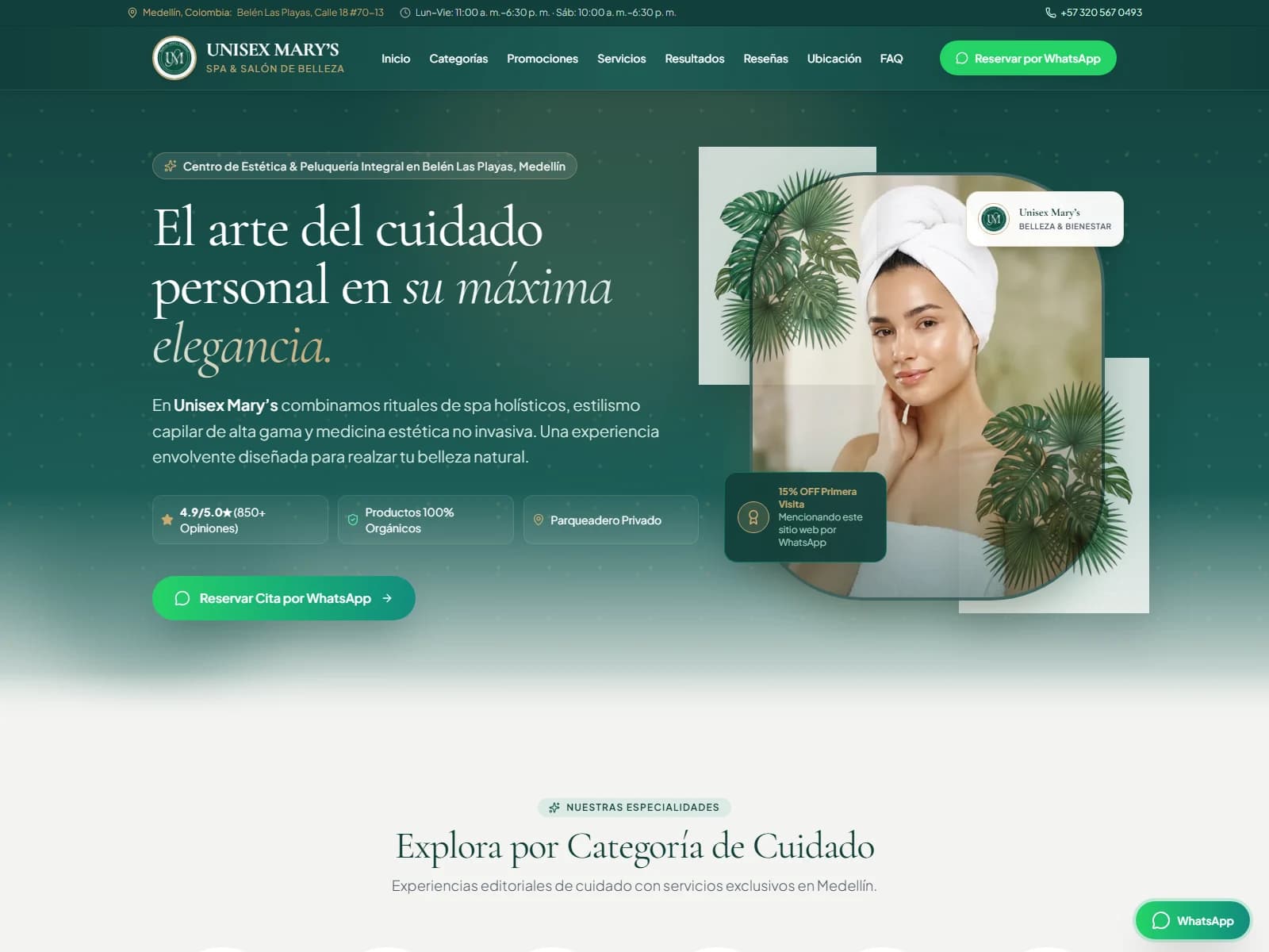 Página principal del sitio web de Unisex Mary’s