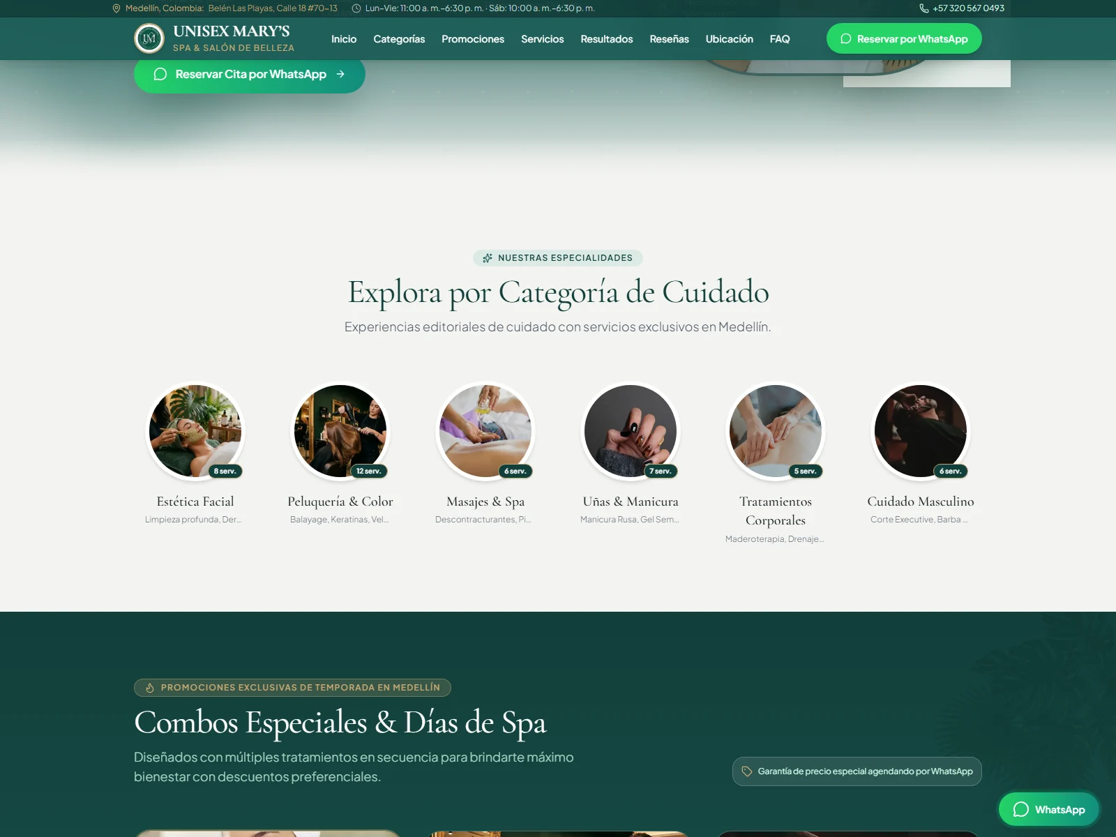 Categorías de servicios de belleza y bienestar de Unisex Mary’s
