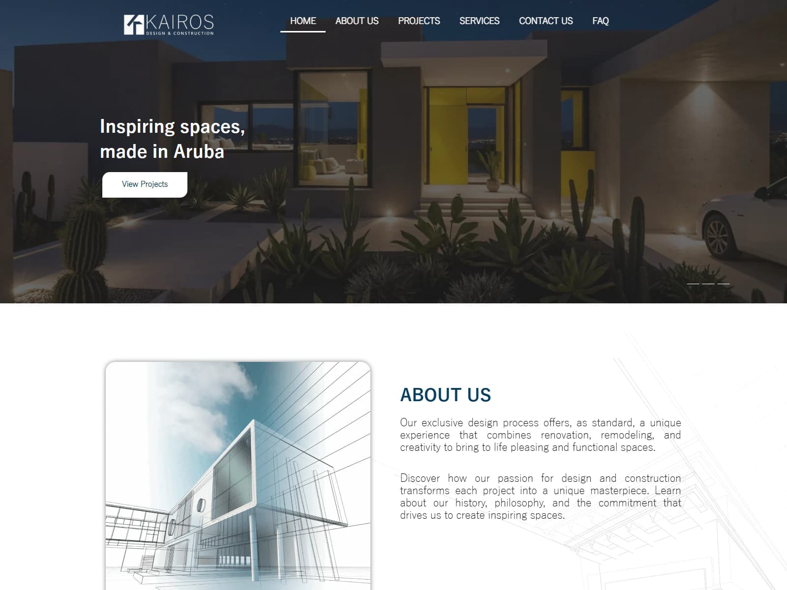 Página principal del sitio web de Kairos Design & Construction